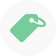 Green price tag icon on white background.